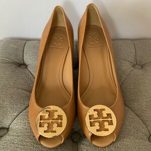 Tory Burch Sally leather peep toe wedge